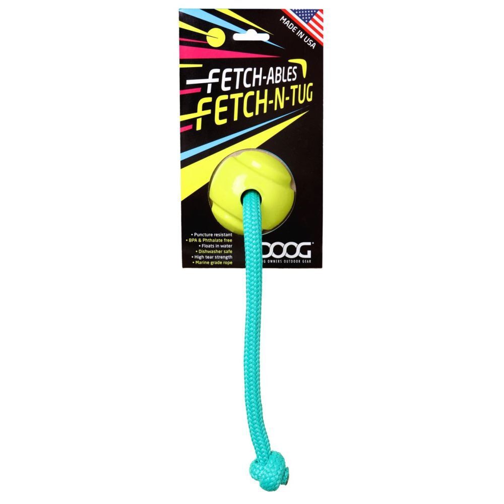 DOOG Fetch-ables Fetch-n-Tug Rope and Ball Yellow Dog Toy