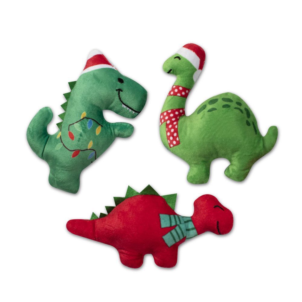 Fringe Studio Minis Dinos 3-Piece Plush Christmas Dog Toy Set