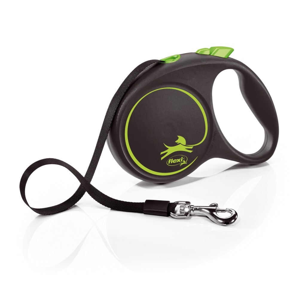 Flexi Black Design Retractable Tape Leash 5m Black & Green S,M,L