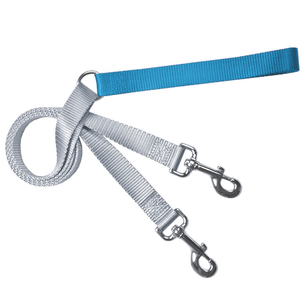 Freedom Training Dog Lead Silver with Turquoise Handle