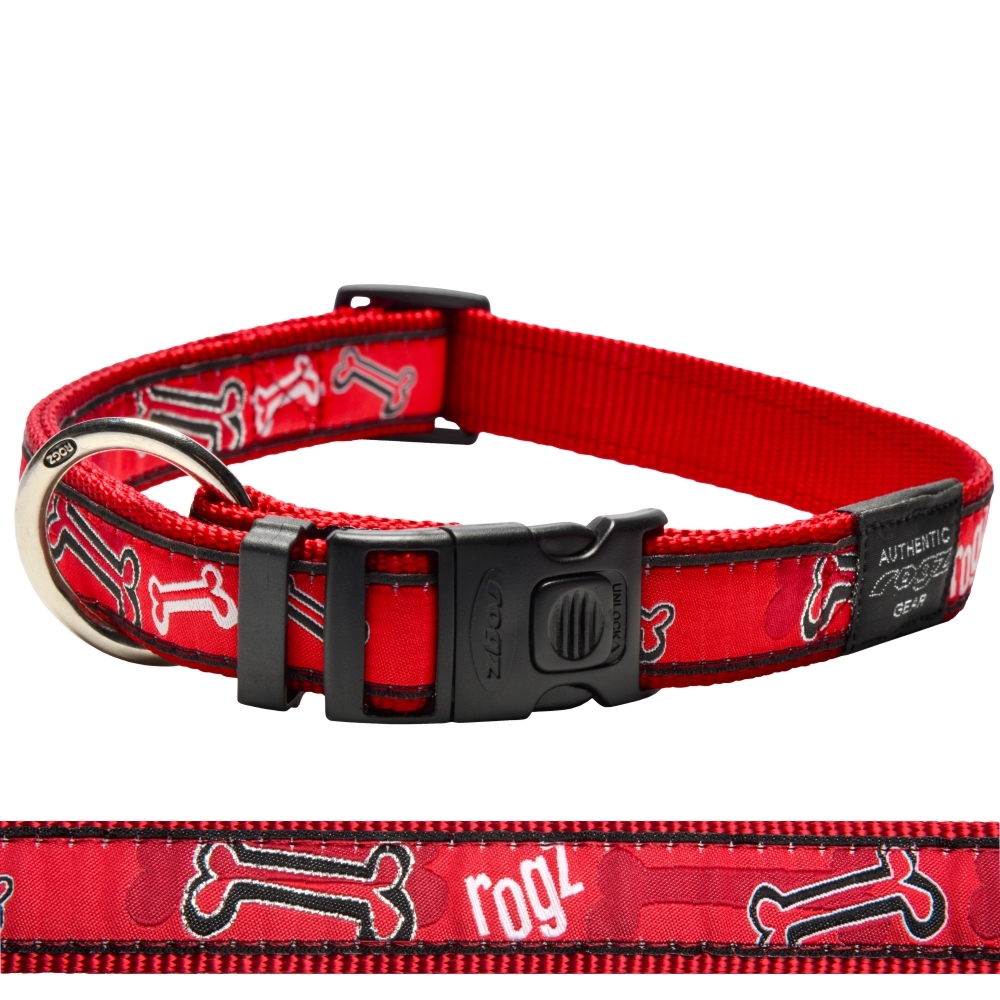 Rogz Classic Collar Fancy Dress, Red Rogz Bone Design (XLarge 43-70cm)