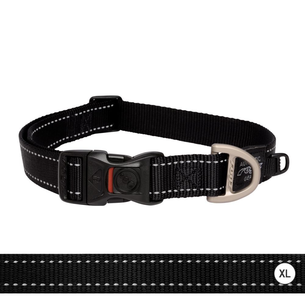 Rogz Classic Reflective Dog Collar, Black (XLarge 43-70cm)