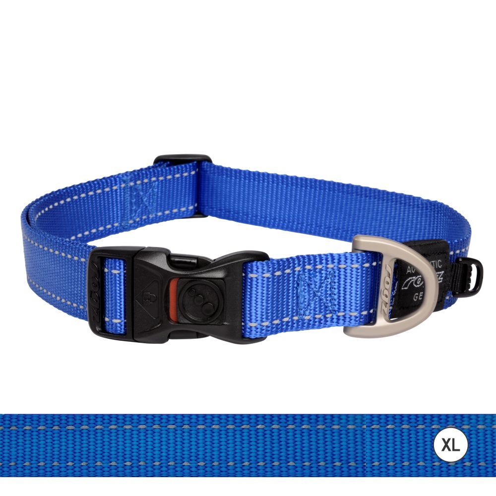Rogz Classic Reflective Dog Collar, Blue (XLarge 43-70cm)