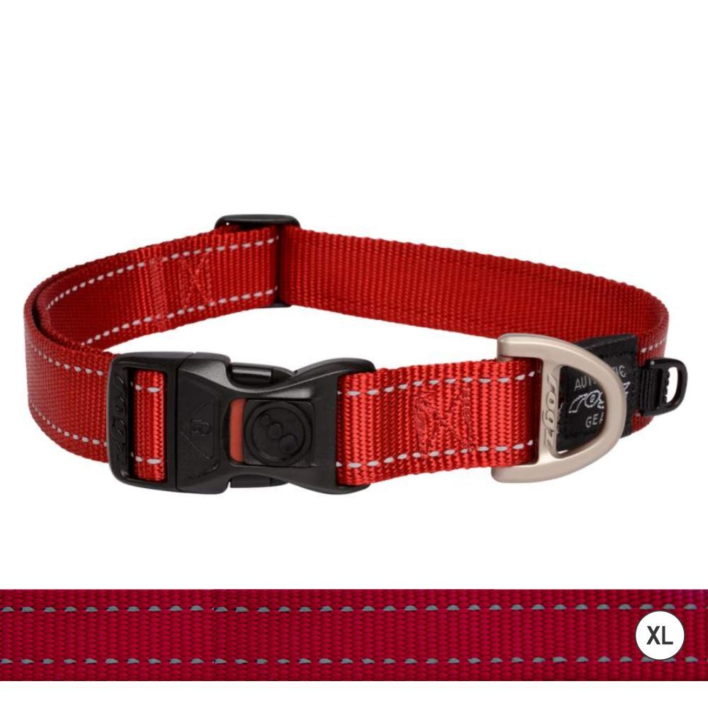 Rogz Classic Reflective Dog Collar, Red (XLarge 43-70cm)