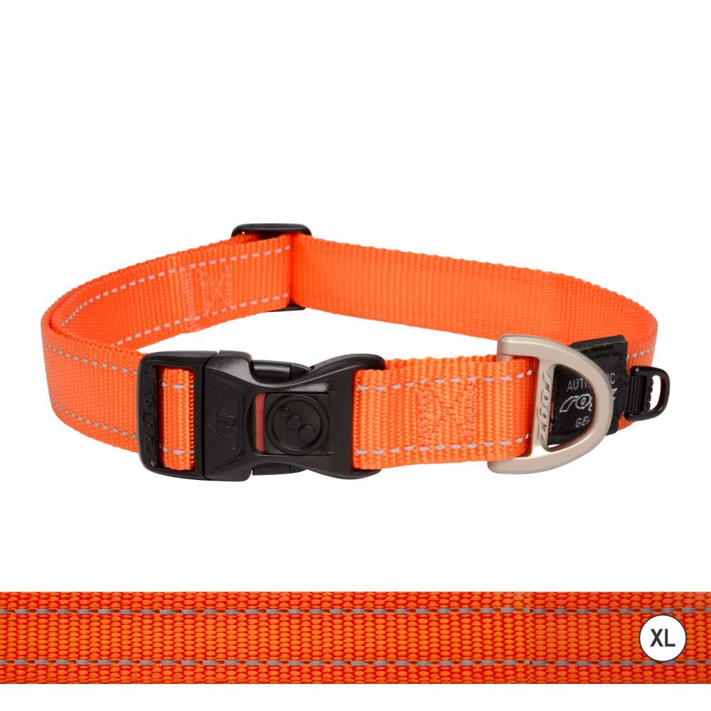 Rogz Classic Reflective Dog Collar, Orange (XLarge 43-70cm)