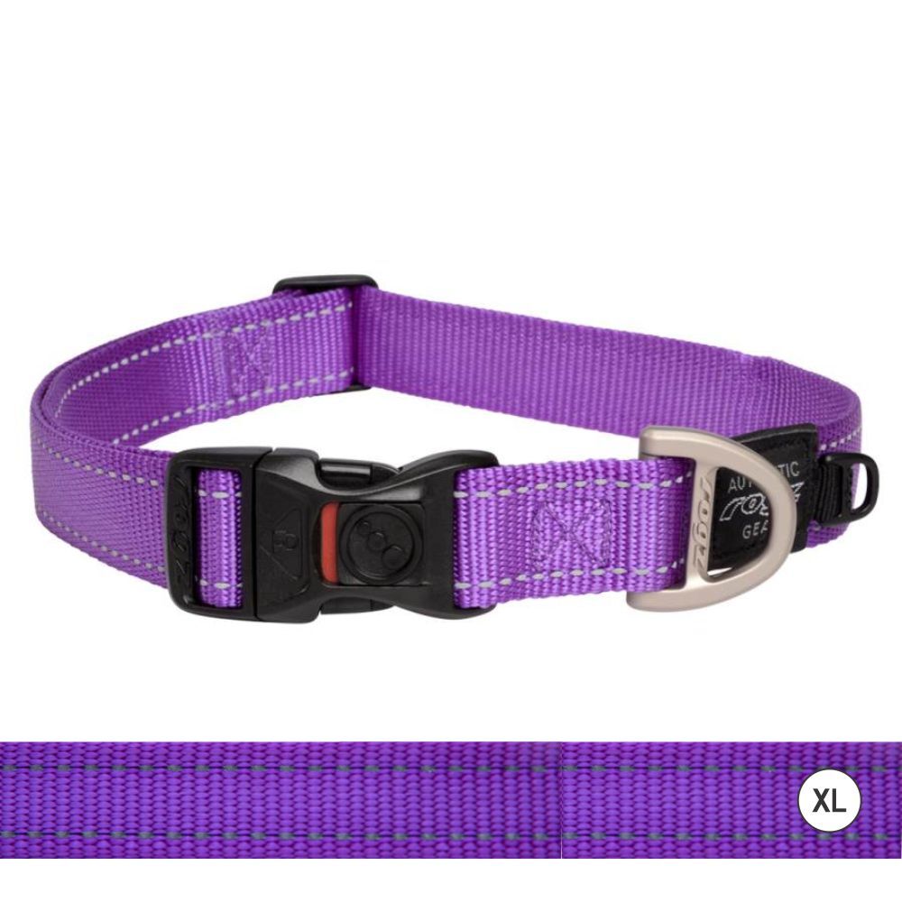 Rogz Classic Reflective Dog Collar, Purple (XLarge 43-70cm)
