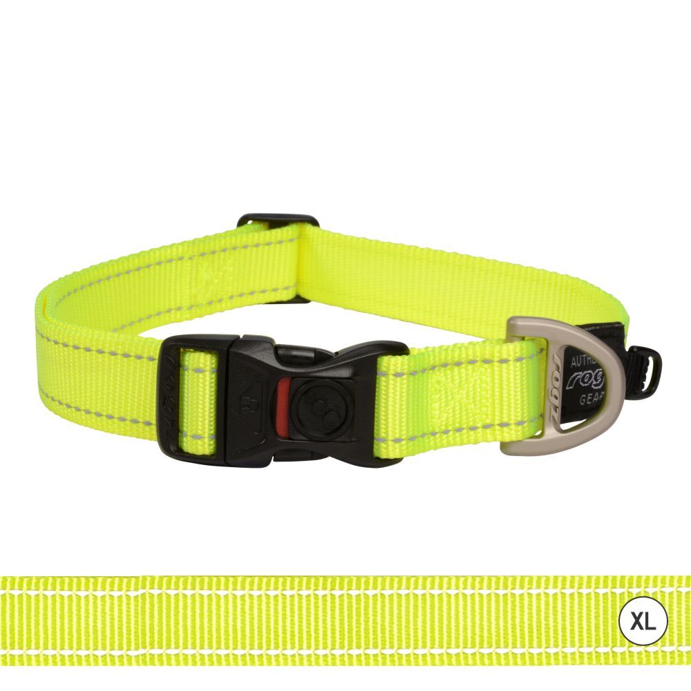 Rogz Classic Reflective Dog Collar, Dayglo Yellow (XLarge 43-70cm)