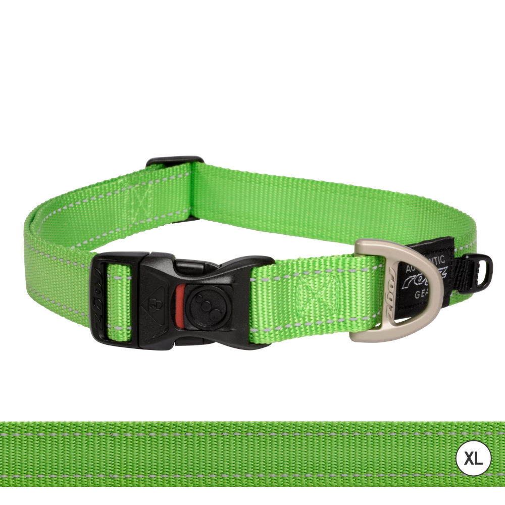 Rogz Classic Reflective Dog Collar, Lime (XLarge 43-70cm)