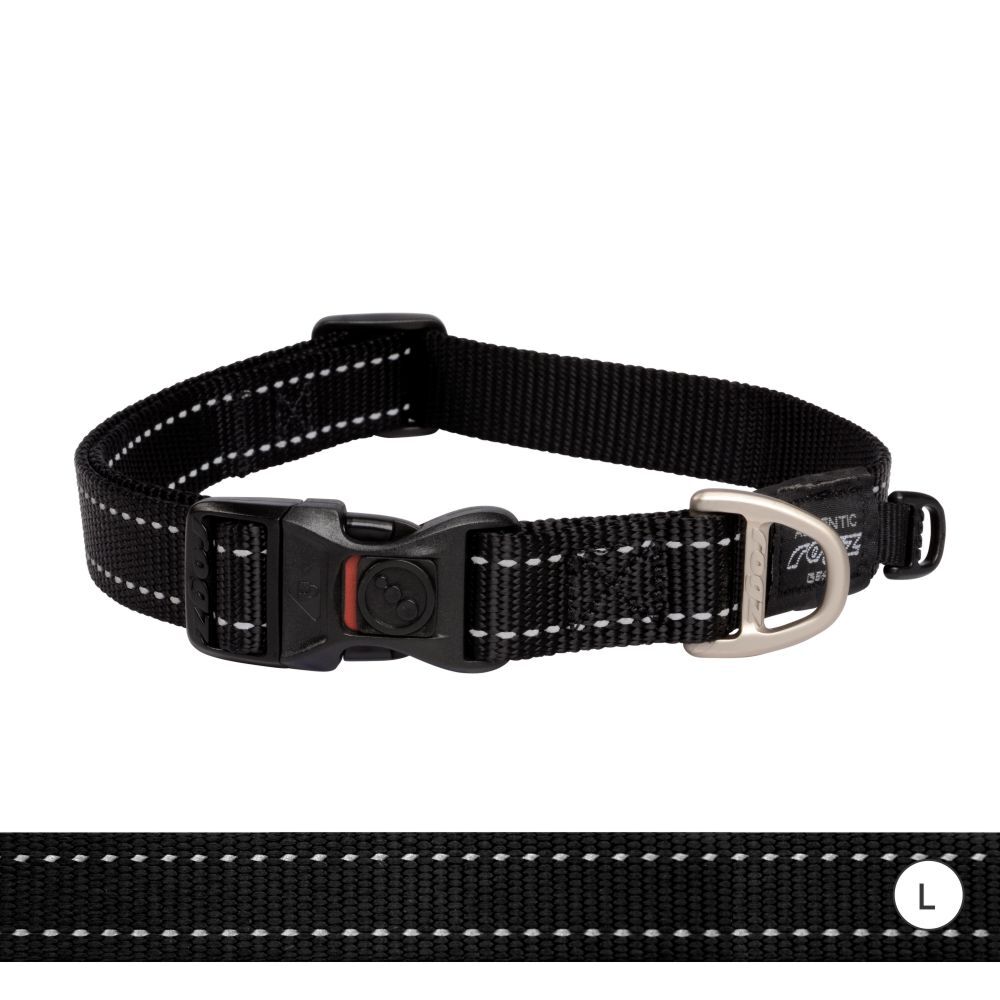 Rogz Classic Reflective Dog Collar, Black (Large 34-56cm)