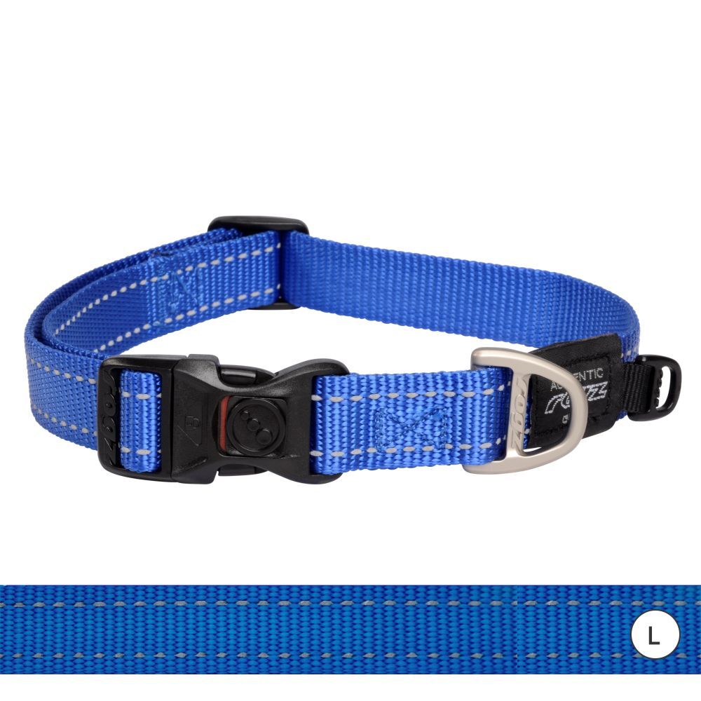 Rogz Classic Reflective Dog Collar, Blue (Large 34-56cm)