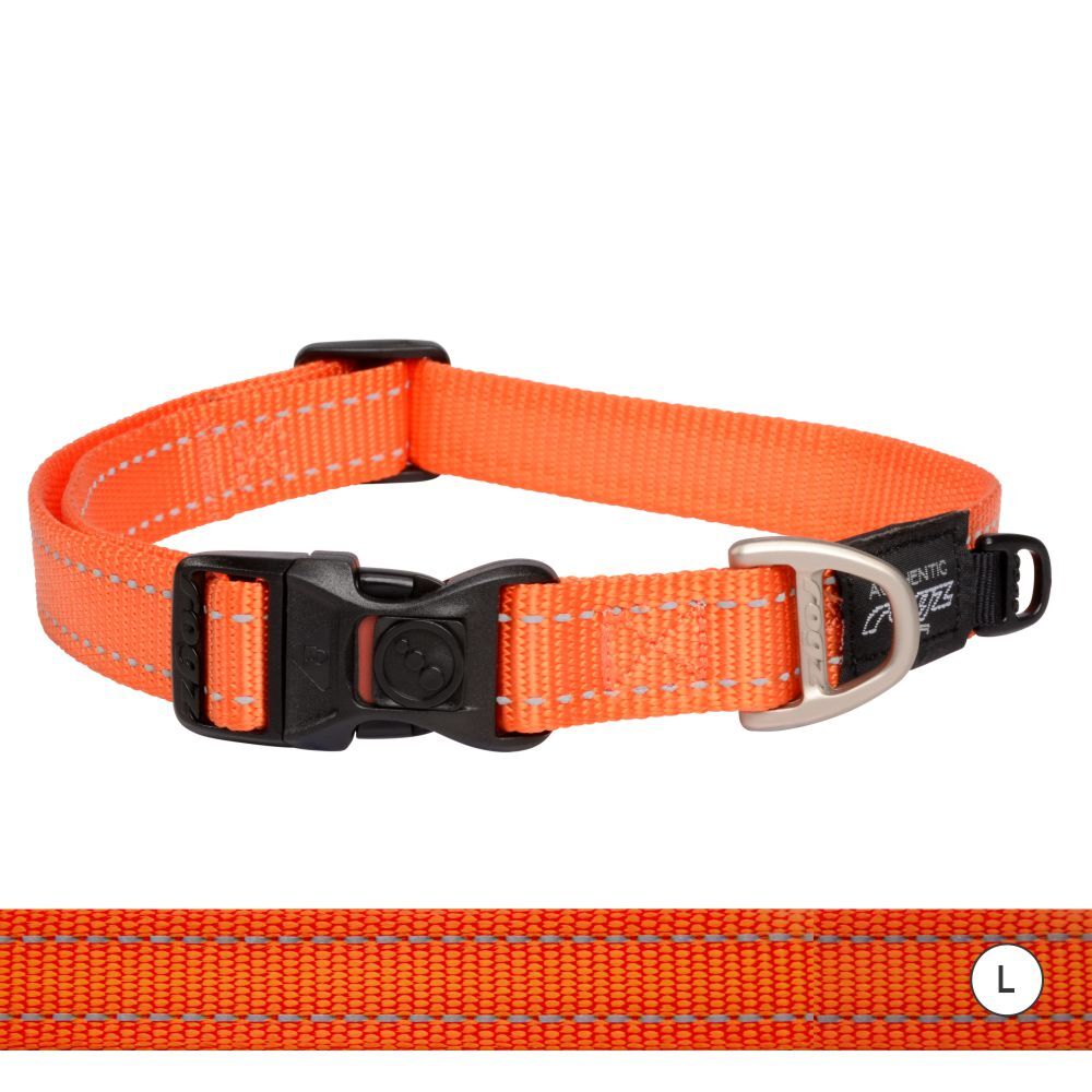 Rogz Classic Reflective Dog Collar, Orange (Large 34-56cm)