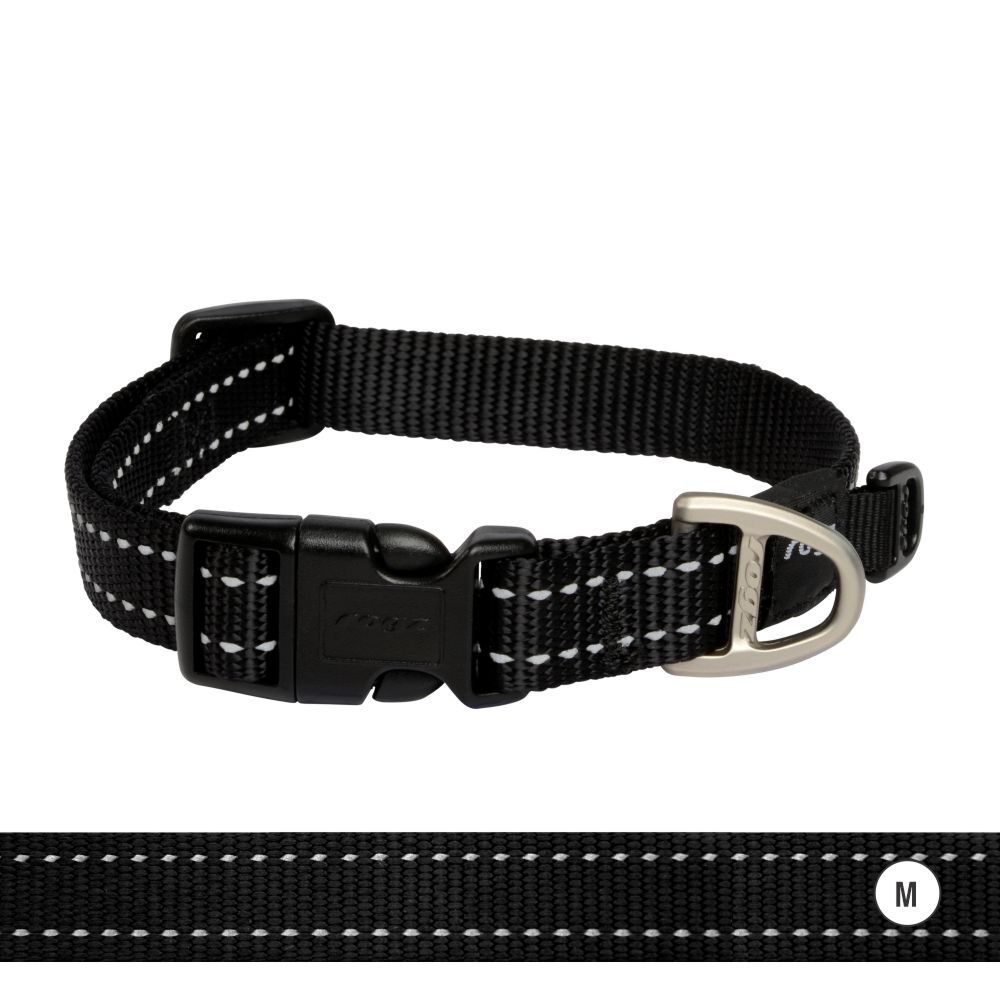 Rogz Classic Reflective Dog Collar, Black (Medium 26-40cm)