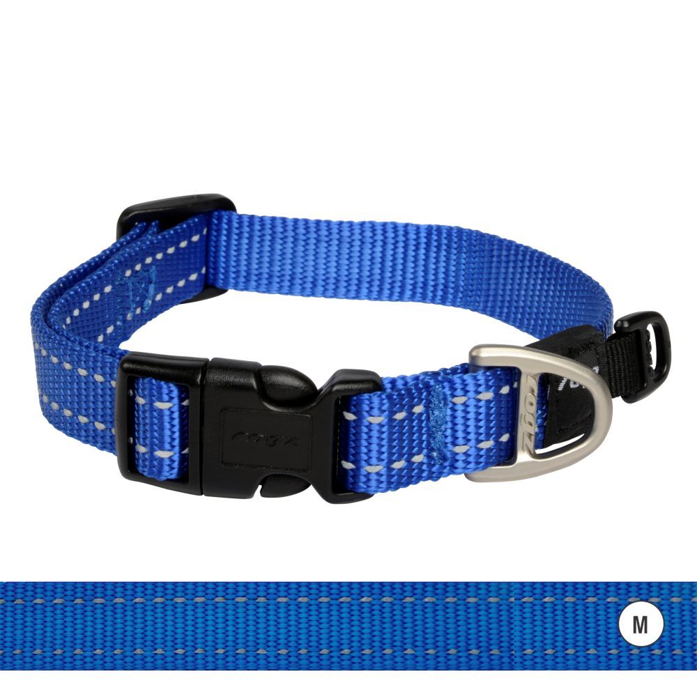 Rogz Classic Reflective Dog Collar, Blue (Medium 26-40cm)