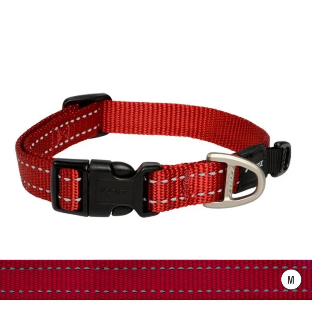 Rogz Classic Reflective Dog Collar, Red (Medium 26-40cm)