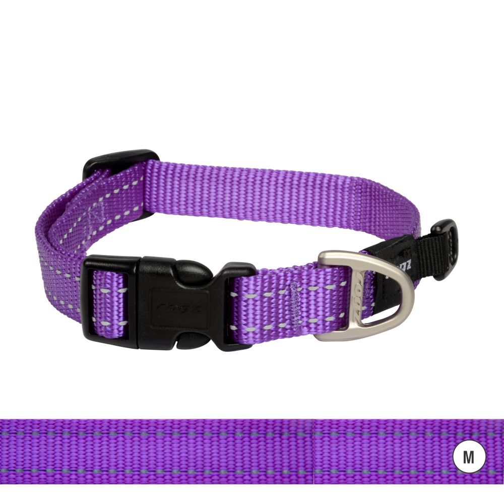 Rogz Classic Reflective Dog Collar, Purple (Medium 26-40cm)