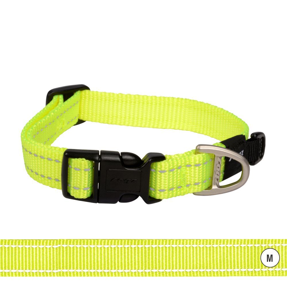 Rogz Classic Reflective Dog Collar, Dayglo Yellow (Medium 26-40cm)