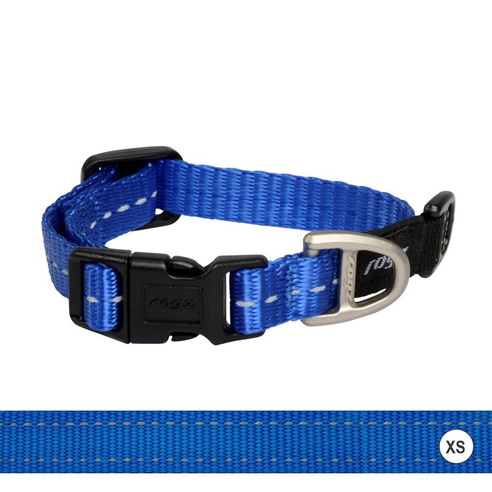 Rogz Classic Reflective Dog Collar, Blue (XSmall 16-22cm)