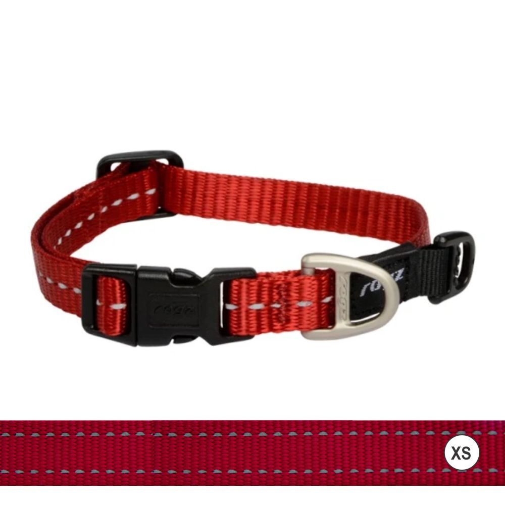Rogz Classic Reflective Dog Collar, Red (XSmall 16-22cm)