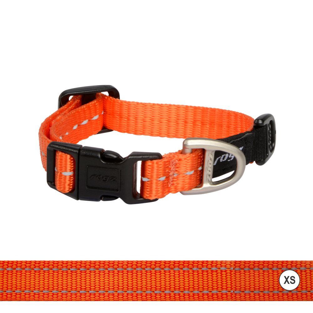 Rogz Classic Reflective Dog Collar, Orange (XSmall 16-22cm)