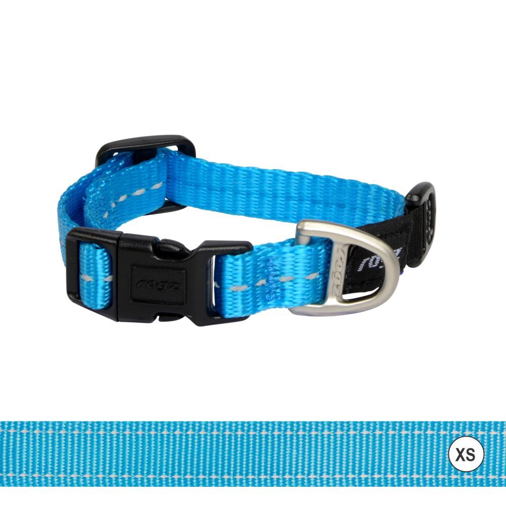 Rogz Classic Reflective Dog Collar, Turquoise (XSmall 16-22cm)