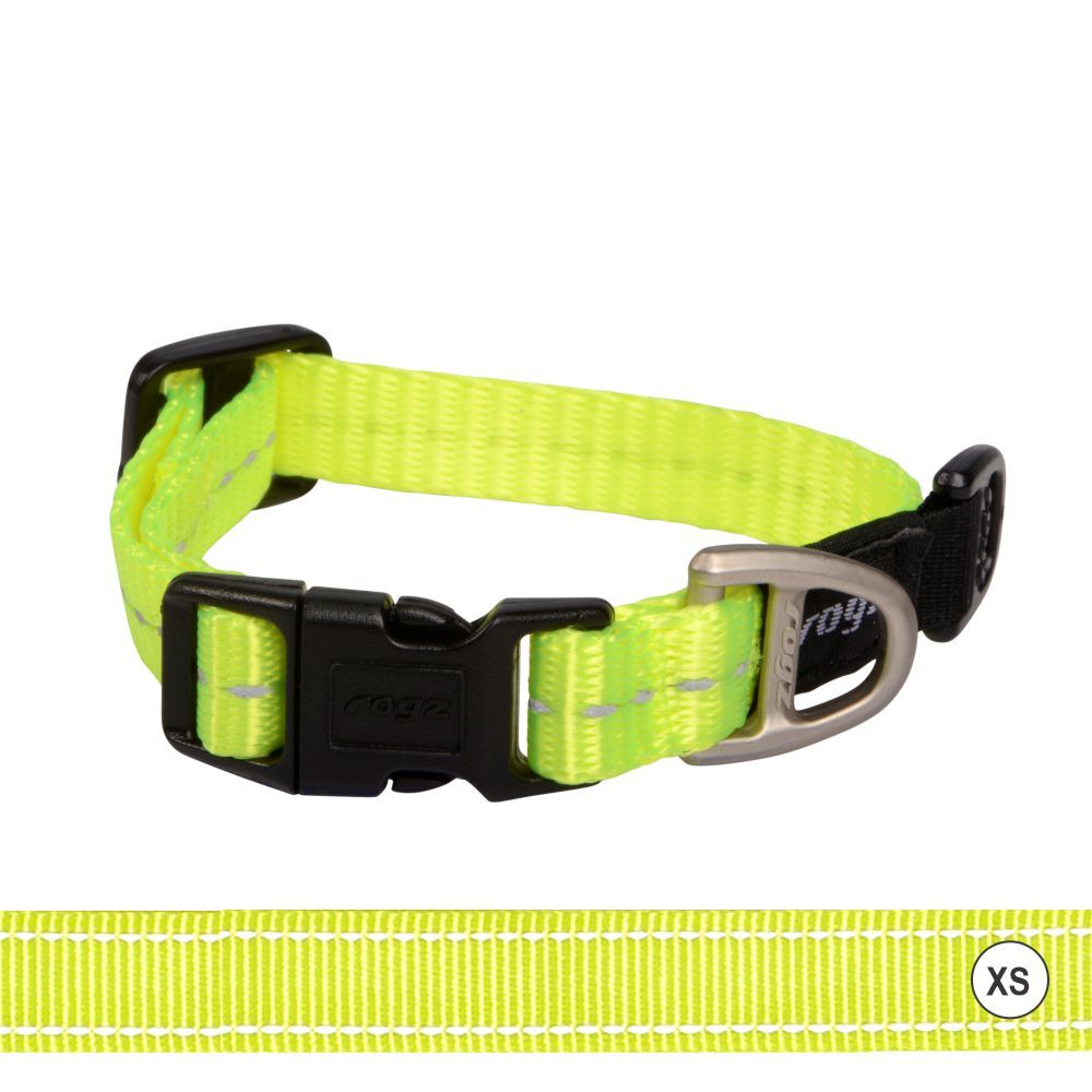 Rogz Classic Reflective Dog Collar, Dayglo Yellow (XSmall 16-22cm)