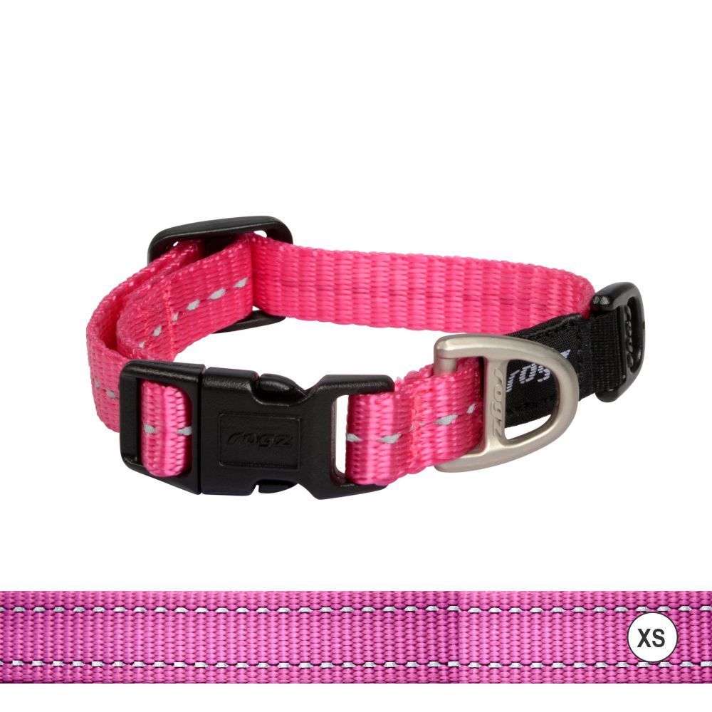 Rogz Classic Reflective Dog Collar, Pink (XSmall 16-22cm)