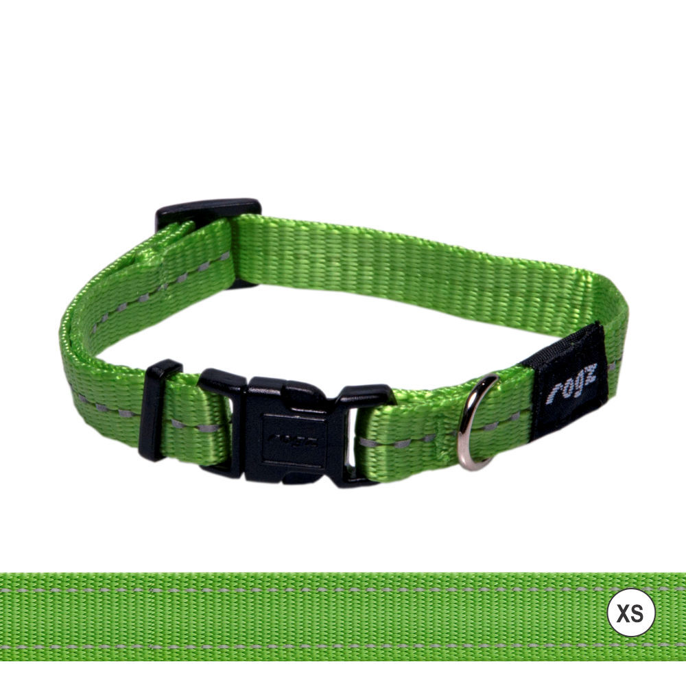 Rogz Classic Reflective Dog Collar, Lime (XSmall 16-22cm) OLD STYLE