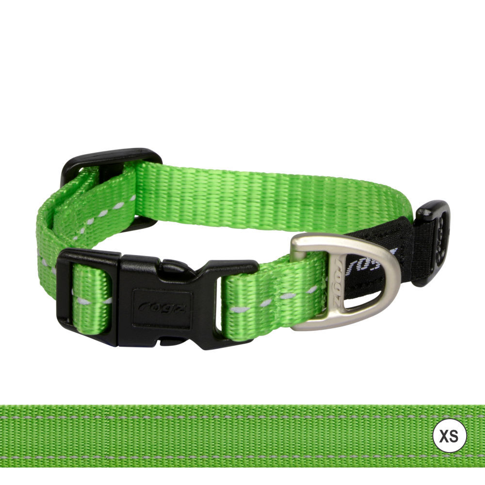 Rogz Classic Reflective Dog Collar, Lime (XSmall 16-22cm)