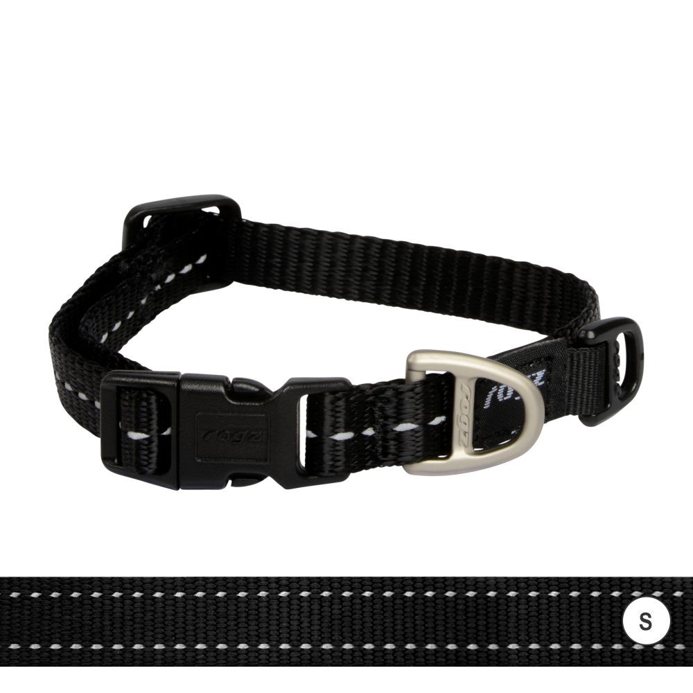 Rogz Classic Reflective Dog Collar, Black (Small 20-31cm)