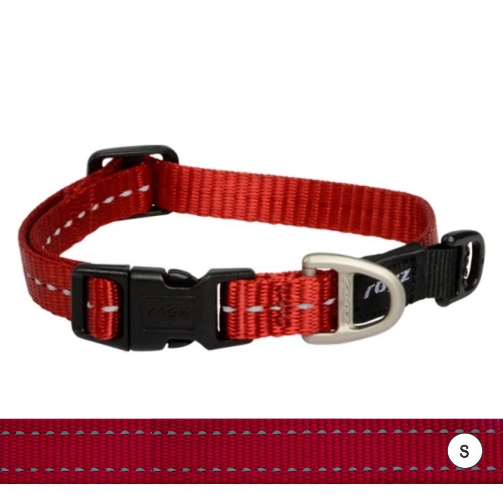 Rogz Classic Reflective Dog Collar, Red (Small 20-31cm)