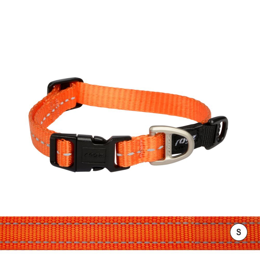 Rogz Classic Reflective Dog Collar, Orange (Small 20-31cm)