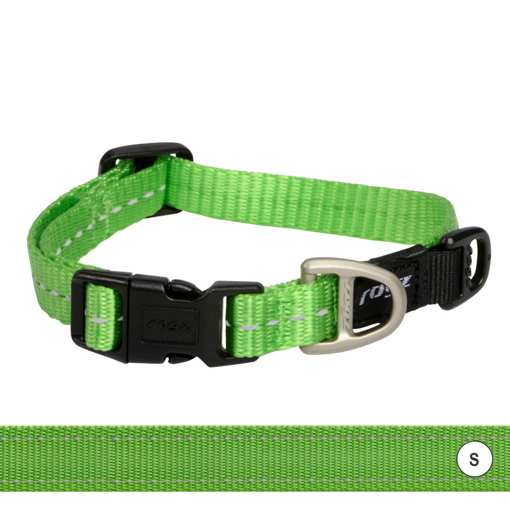 Rogz Classic Reflective Dog Collar, Lime (Small 20-31cm)