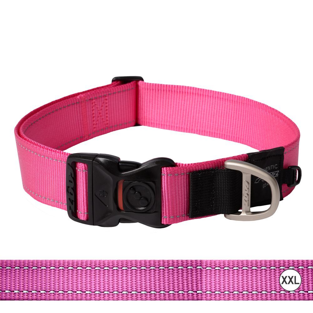 Rogz Classic Reflective Dog Collar, Pink (XXLarge 50-80cm)