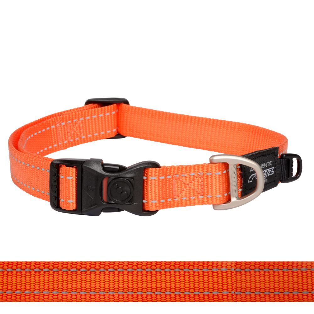Rogz Classic Reflective Dog Collar, Orange XS, S, M, L, XL, XXL