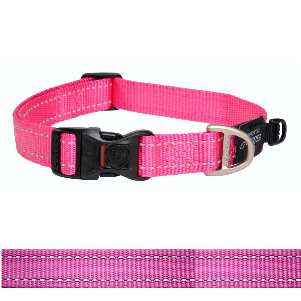 Rogz Classic Reflective Dog Collar, Pink XS, S, M, L, XL, XXL