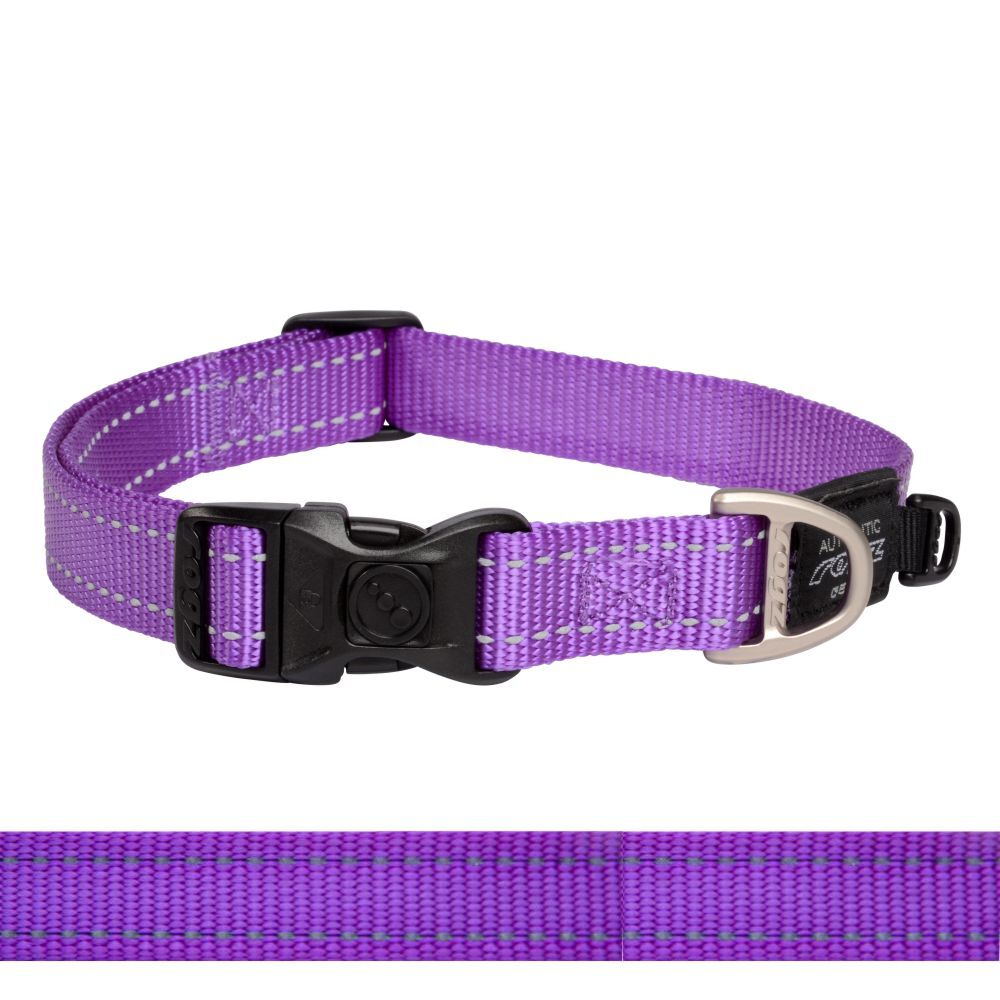 Rogz Classic Reflective Dog Collar, Purple XS, S, M, L, XL, XXL