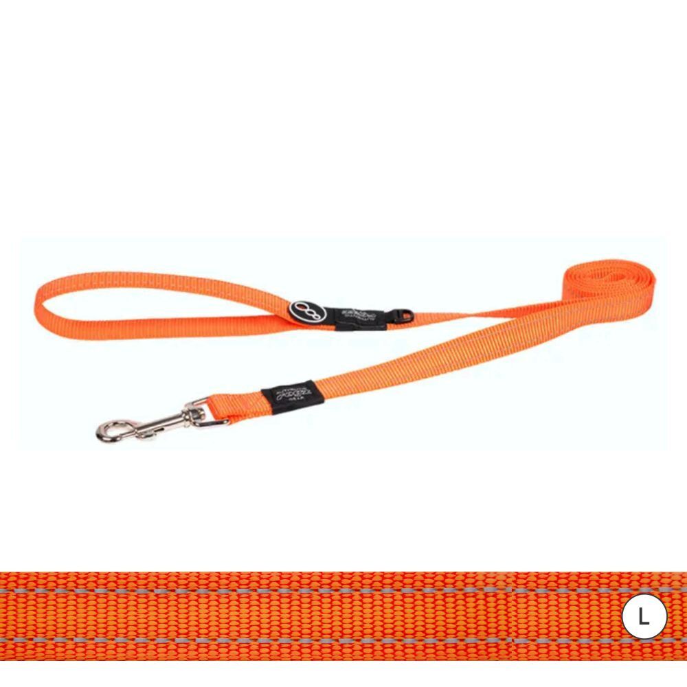 Rogz Classic Reflective Dog Lead, Orange (Large)