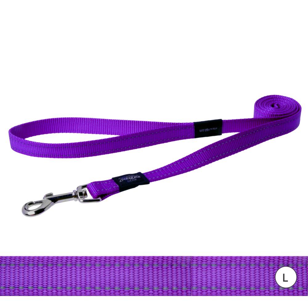 Rogz Classic Reflective Dog Lead, Purple (Large)