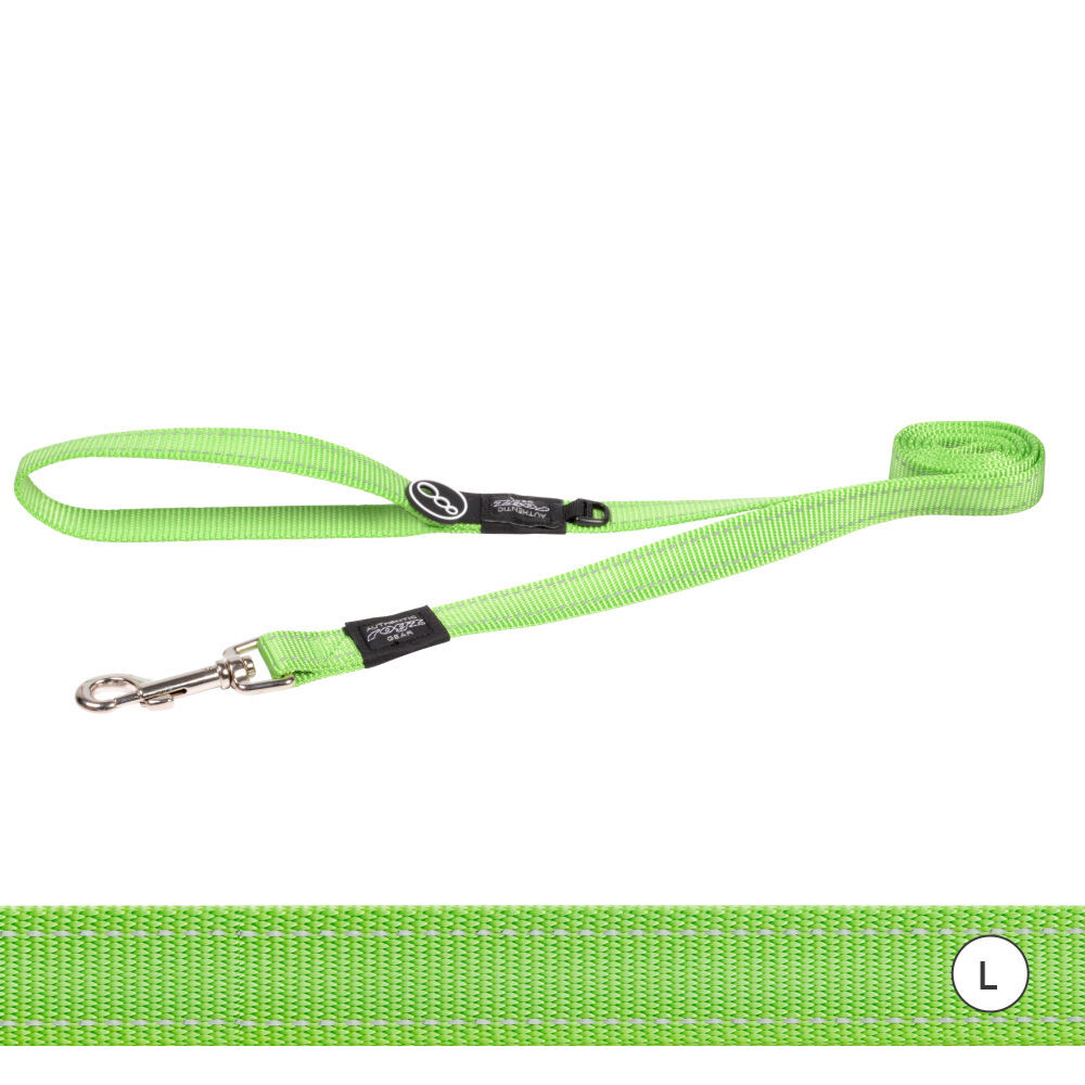 Rogz Classic Reflective Dog Lead, Lime (Large)