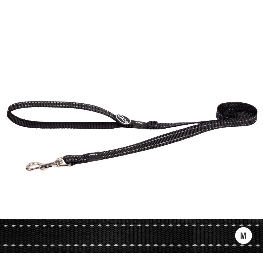 Rogz Classic Reflective Dog Lead, Black (Medium)