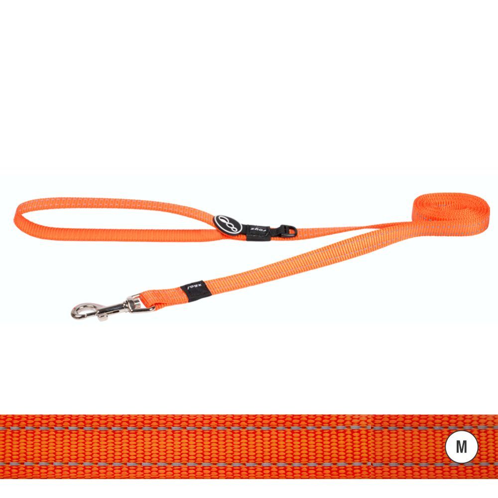 Rogz Classic Reflective Dog Lead, Orange (Medium)