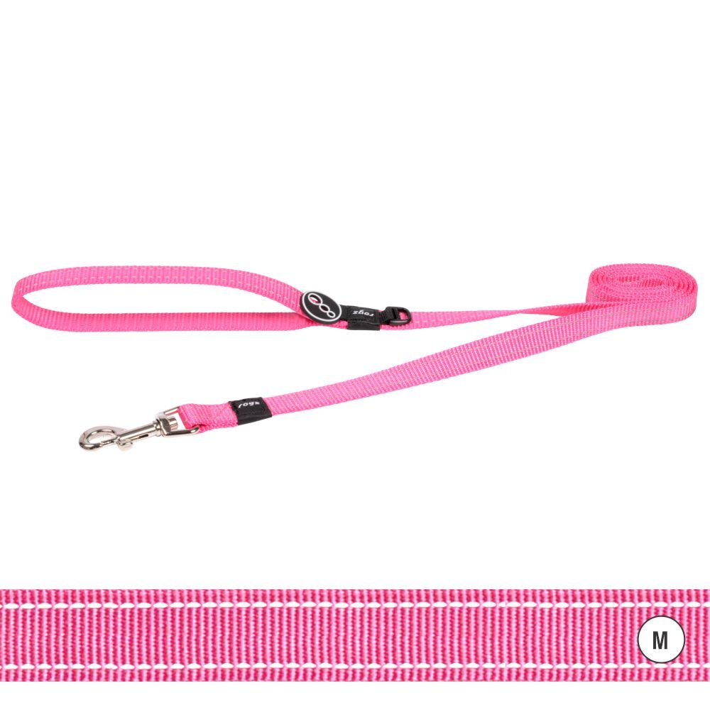 Rogz Classic Reflective Dog Lead, Pink (Medium)