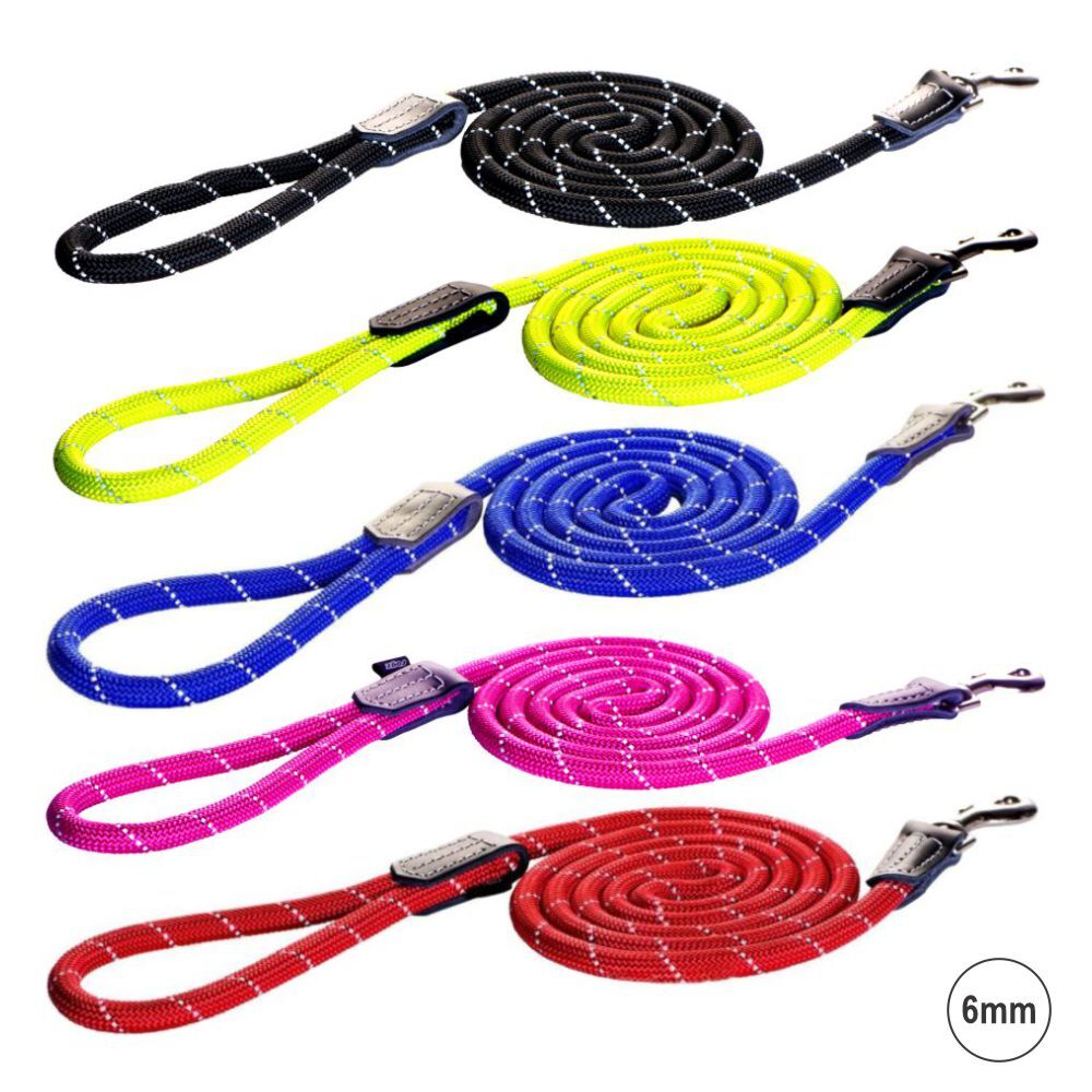 Rogz Rope Dog Lead Red, Blue, Yellow, Pink & Black 6mm x 180cm