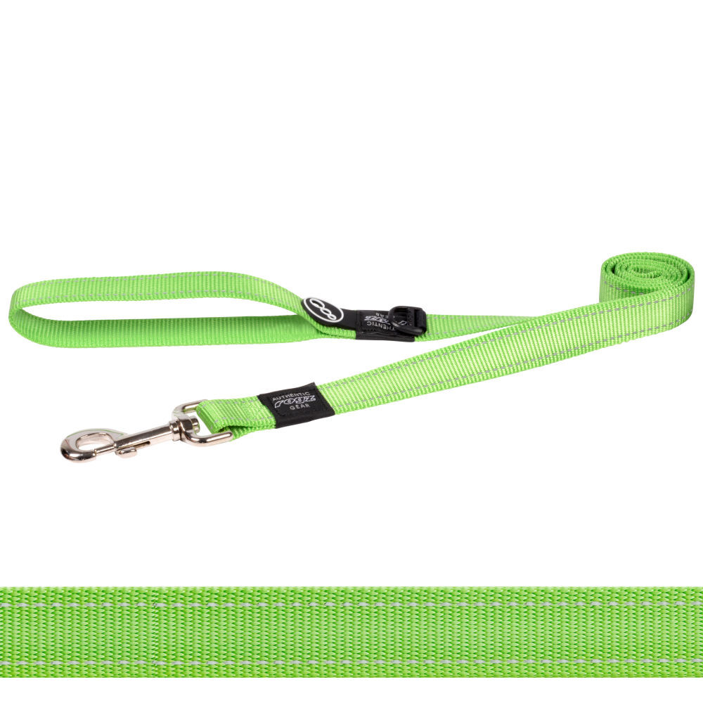 Rogz Classic Reflective Dog Lead, Lime S, M, L, XL