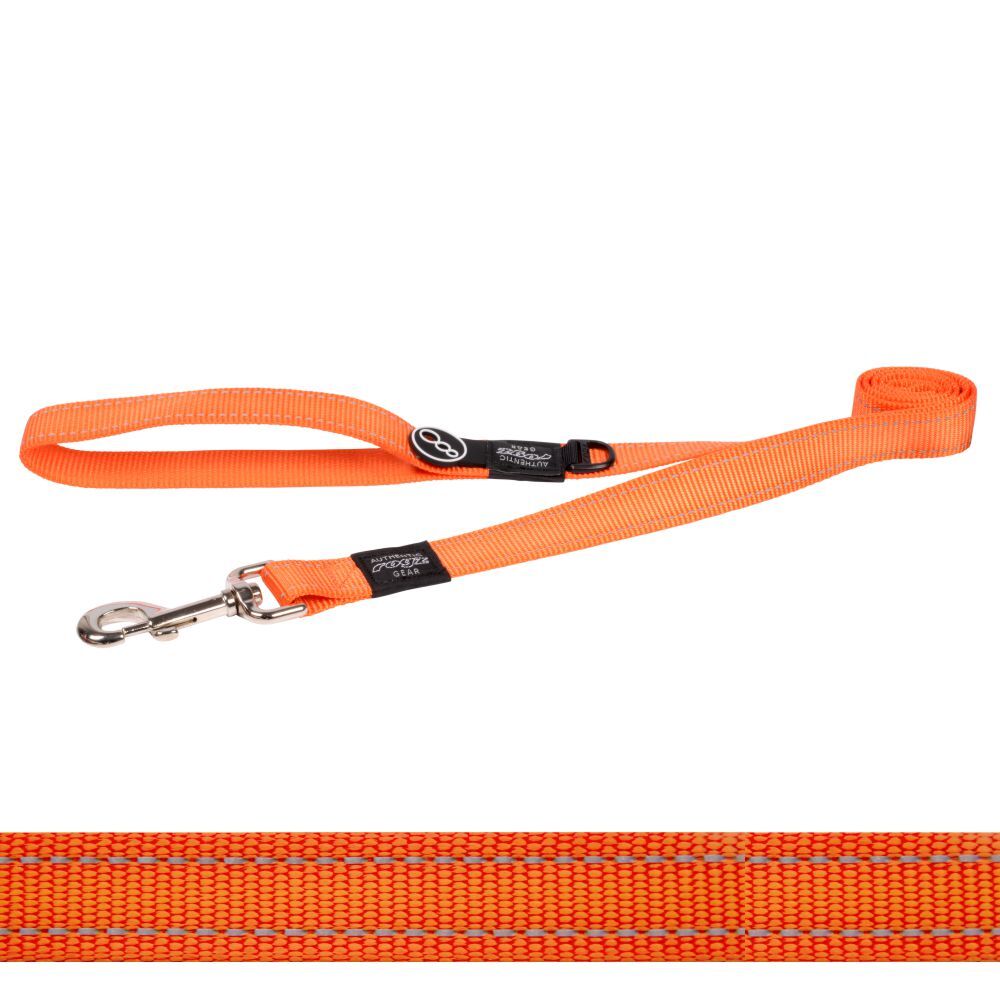 Rogz Classic Reflective Dog Lead, Orange S, M, L, XL