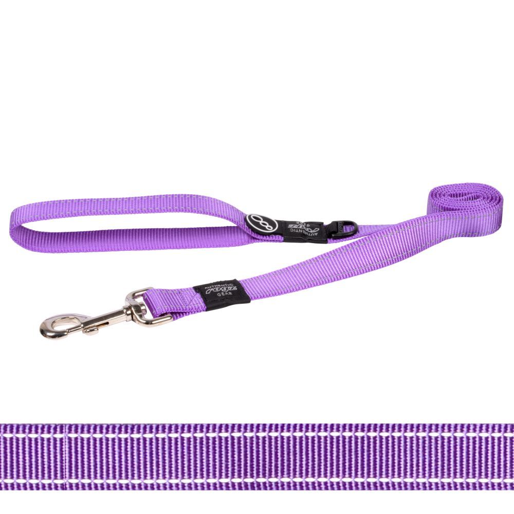 Rogz Classic Dog Lead Reflective Stitching, Purple S, M, L, XL