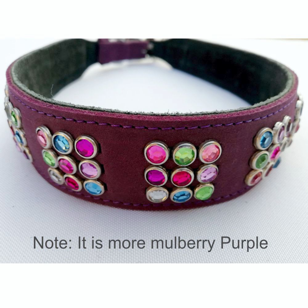 Mikmac Purple Nubuck Square Confetti Stones Leather Collar 65cm (26")