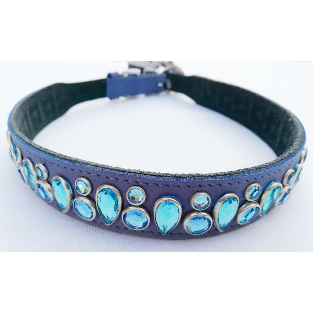 Mikmac Tear Drop Blue Leather Collar 60cm, 65cm