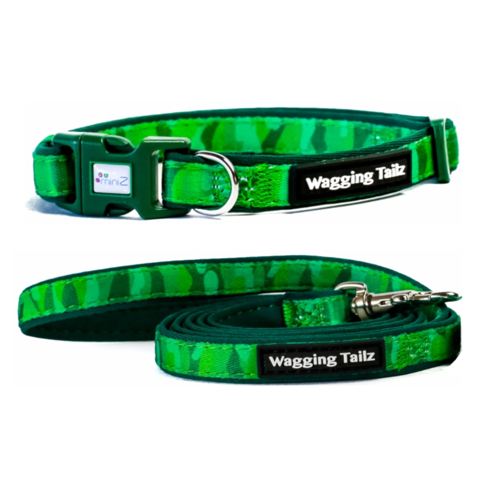 miniZ Camo Green Lead & Collar Set (Large 19-34cm)