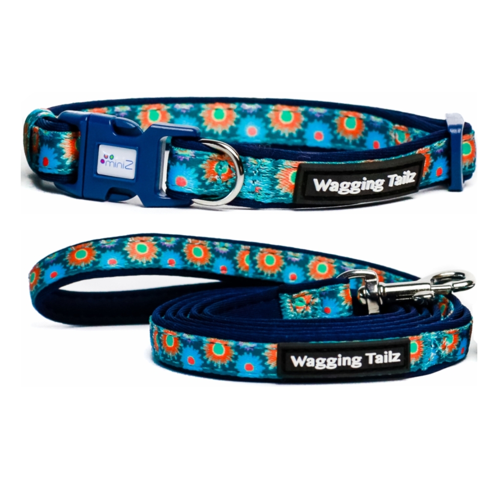 miniZ Wildflower Navy Blue Lead & Collar Set (Small 12-19cm)